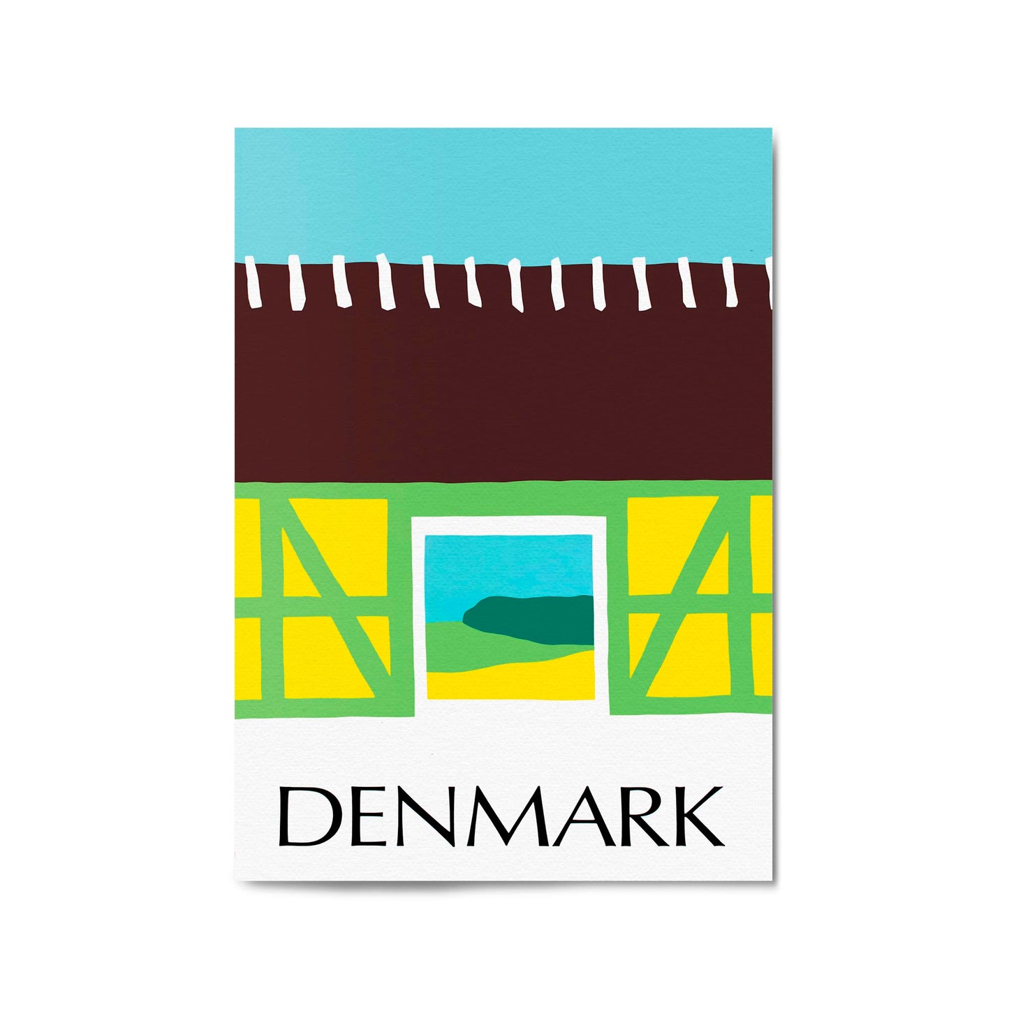 Denmark Minimal Countryside Farm Barn | Framed Vintage Travel Poster