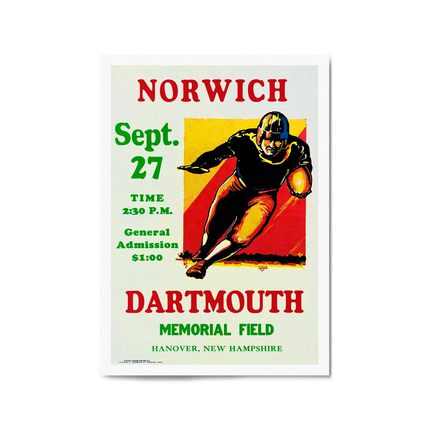 Dartmouth vs Norwich College Football Sports | Framed Vintage Poster