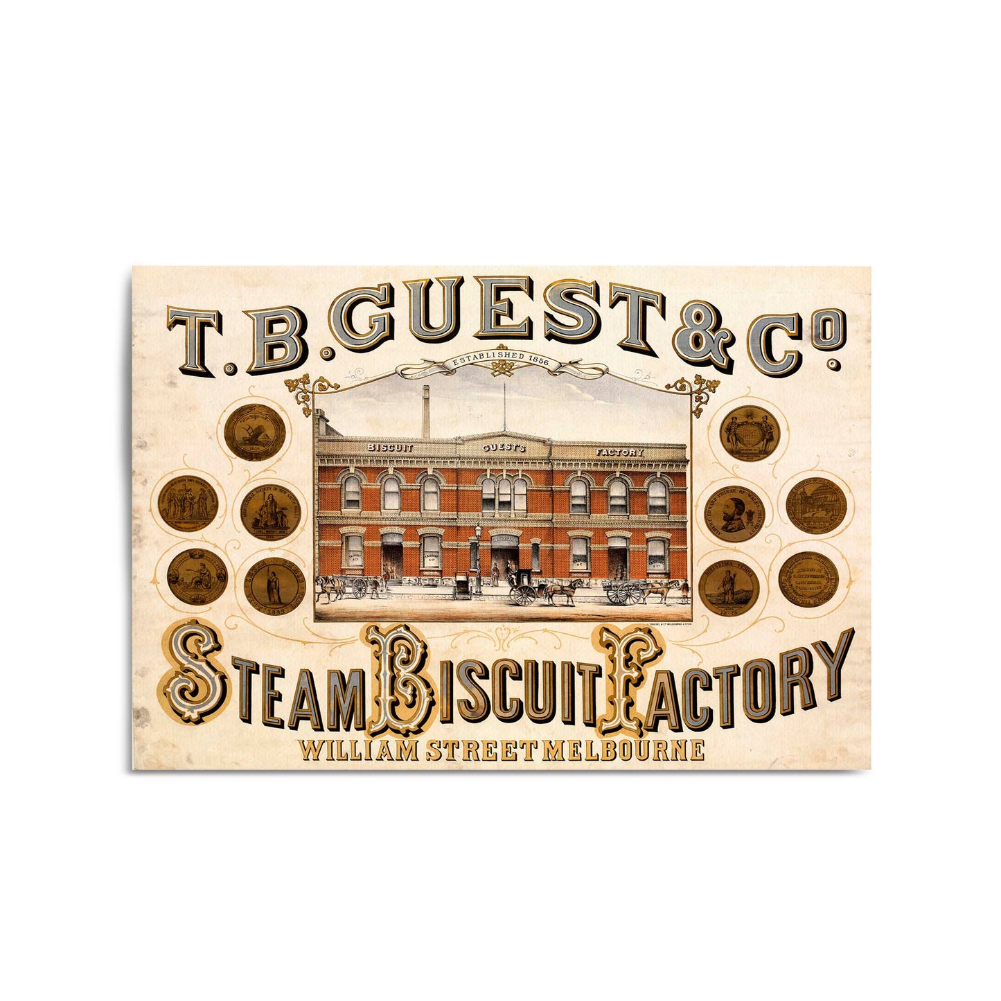 T.B. Guest Steam Biscuit Factory Melbourne Australia | Framed Vintage Poster