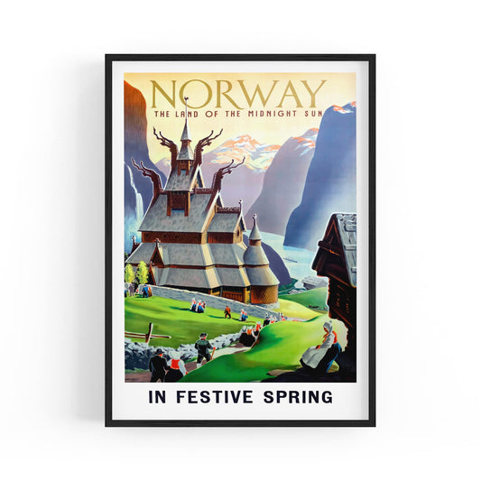 Norway "The Land of the Midnight Sun in Festive Spring" | Framed Vintage Travel Poster