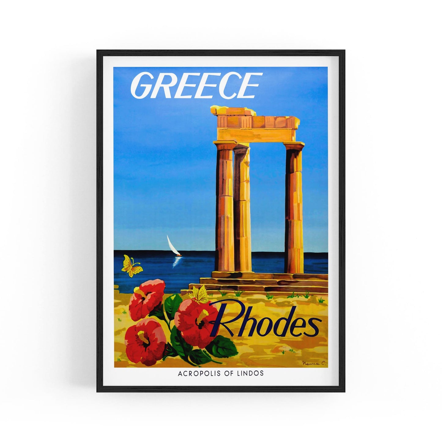 Rhodes, Greece "Acropolis of Lindos" | Framed Vintage Travel Poster