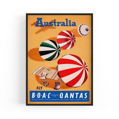 BOAC Qantas Summer Beach Australia | Framed Vintage Travel Poster