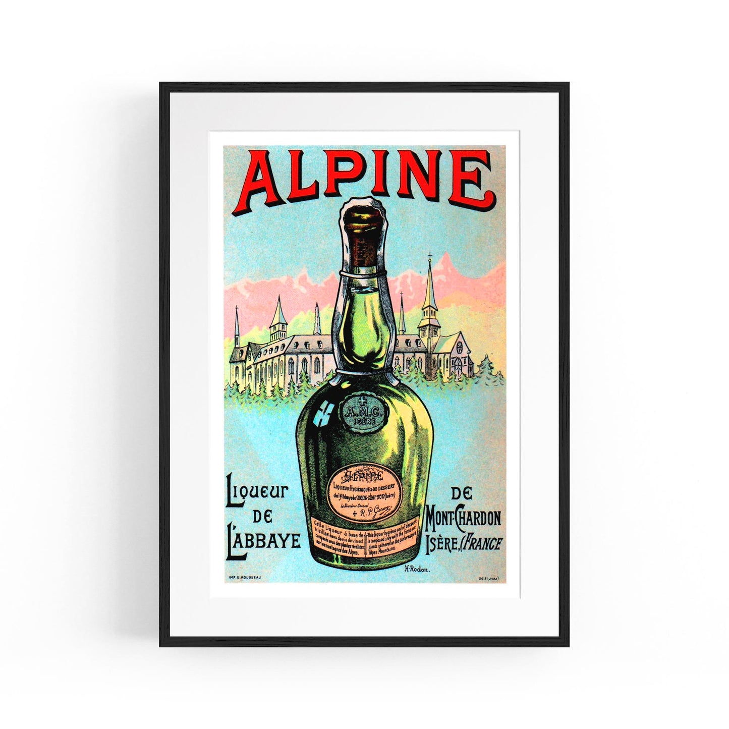 Alpine Liqueur de l'Abbaye de Mont-Chardon by H. Rodon | Framed Vintage Poster