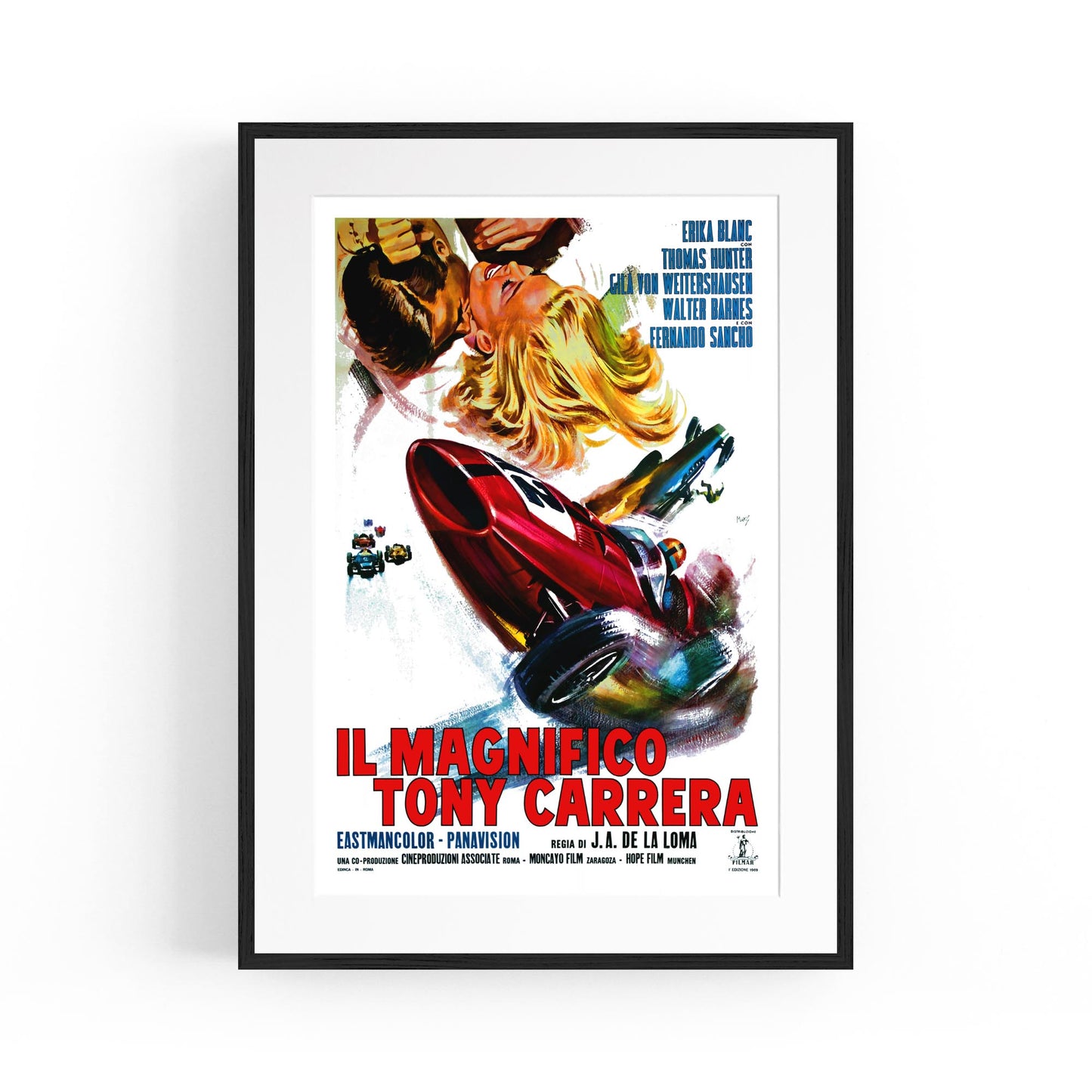 Motorsport "Tony Carrera" Italian Movie | Framed Vintage Poster