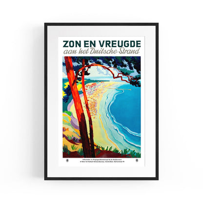 German Beach Advertisement In Dutch Language | Framed Vintage Travel Poster