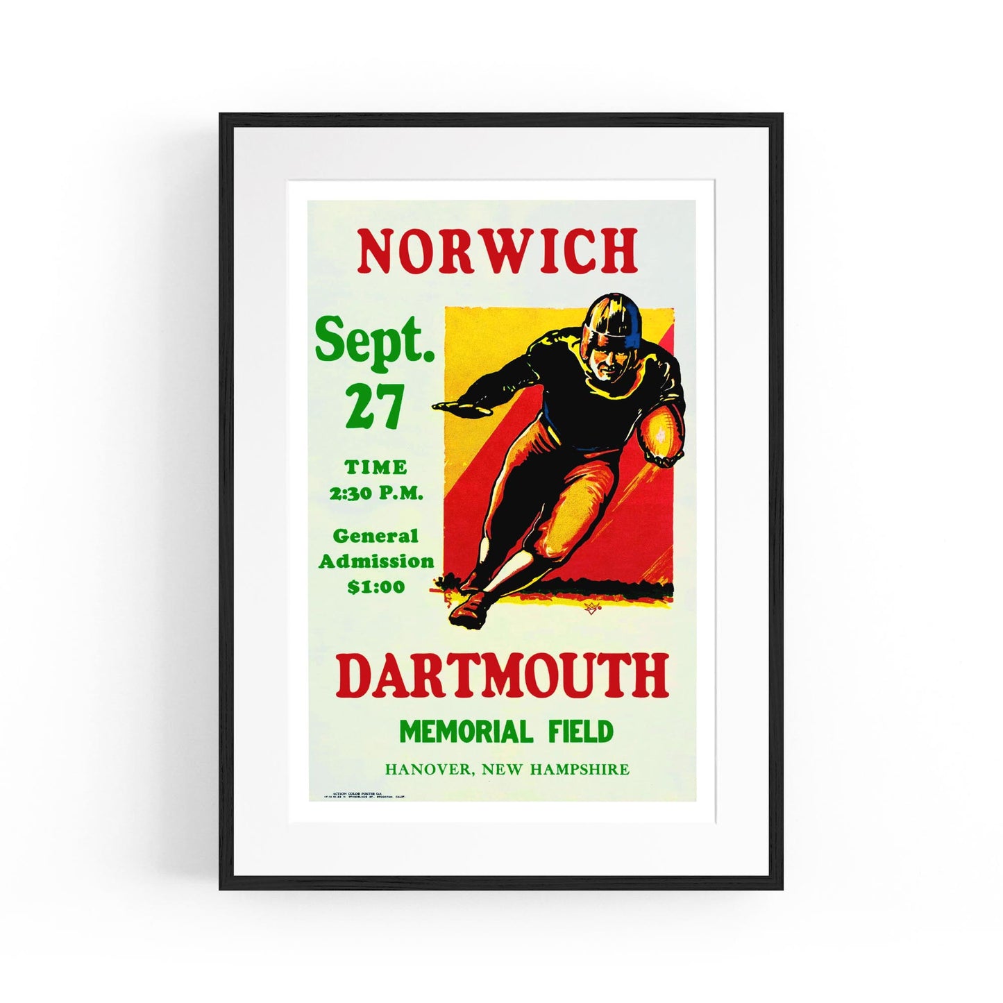 Dartmouth vs Norwich College Football Sports | Framed Vintage Poster
