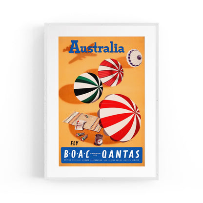 BOAC Qantas Summer Beach Australia | Framed Vintage Travel Poster