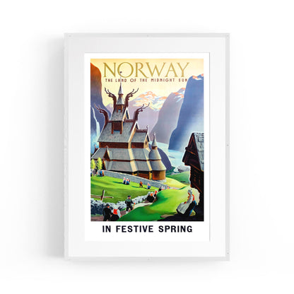 Norway "The Land of the Midnight Sun in Festive Spring" | Framed Vintage Travel Poster
