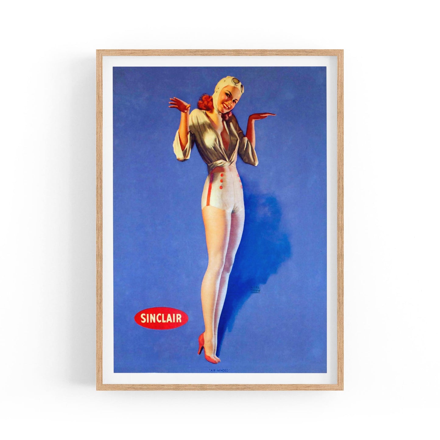 "Air-Minded" Sinclair Motor Oil Pin-Up Girl by Earl Moran | Framed Vintage Poster