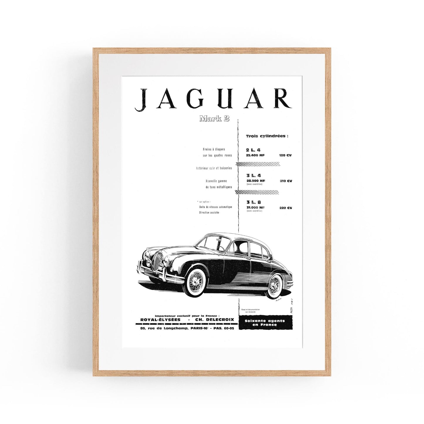 "Jaguar Mark 2" French Car | Framed Vintage Poster