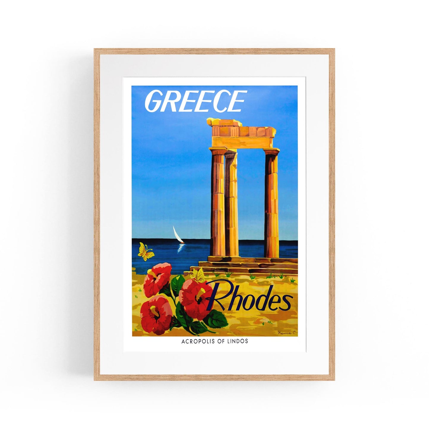 Rhodes, Greece "Acropolis of Lindos" | Framed Vintage Travel Poster