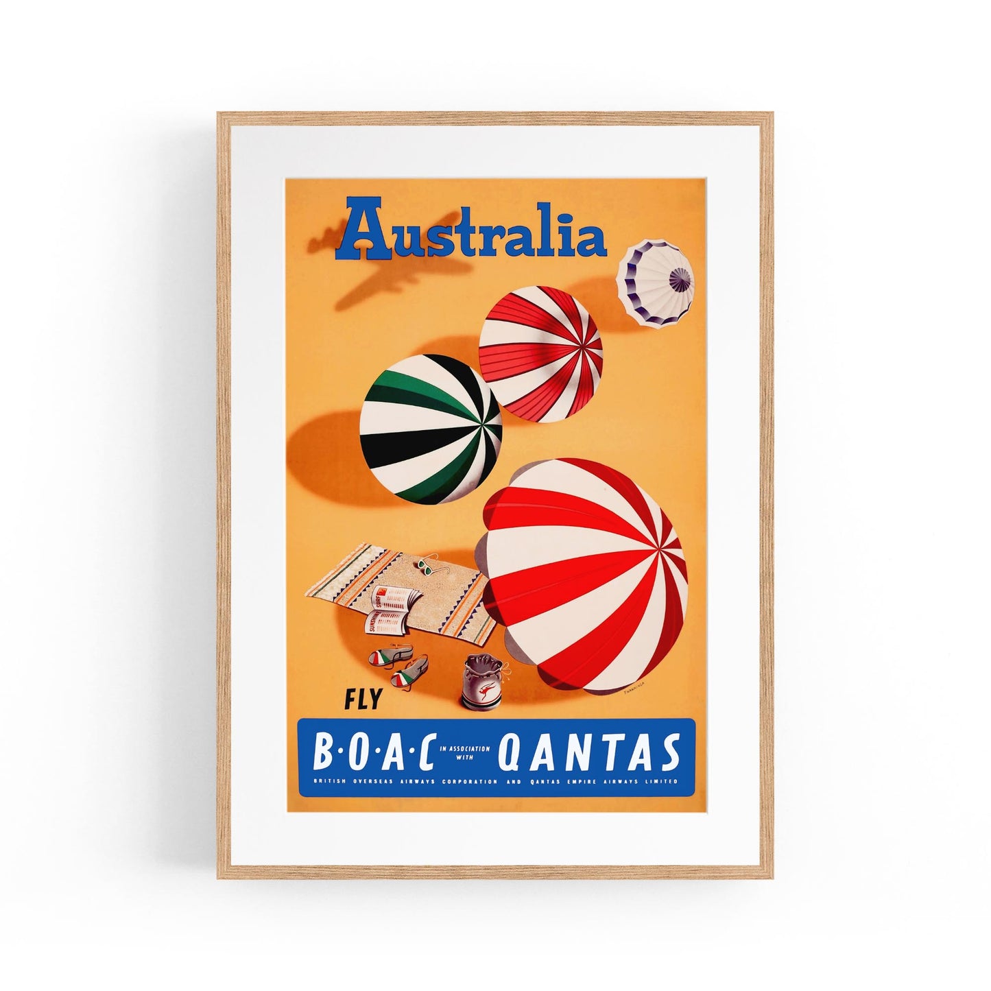 BOAC Qantas Summer Beach Australia | Framed Vintage Travel Poster