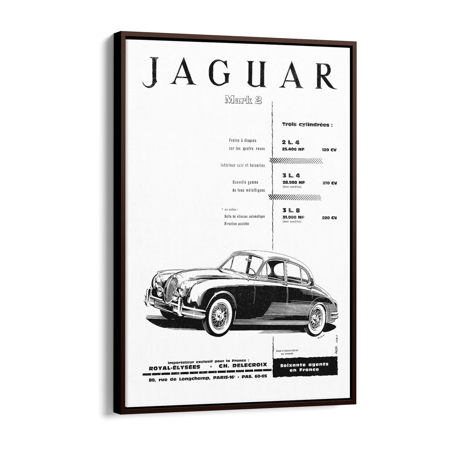 "Jaguar Mark 2" French Car | Framed Canvas Vintage Design
