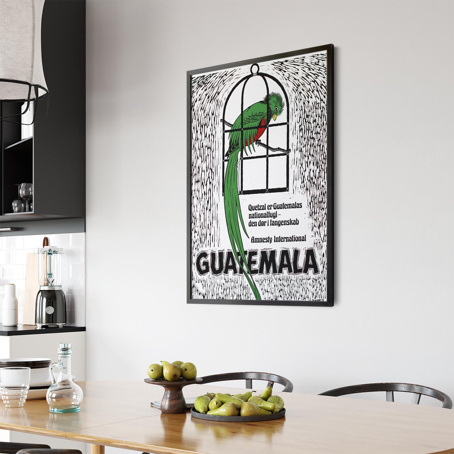 Guatemala's Quetzal: National Bird and Symbol of Freedom (Danish) Amnesty International | Framed Vintage Poster