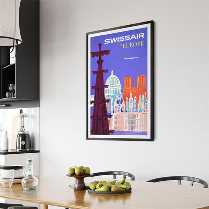 Swissair to Europe | Framed Vintage Travel Poster