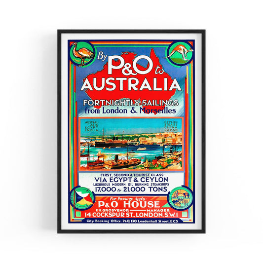 P&O Shipping to Australia | Framed Vintage Travel Poster