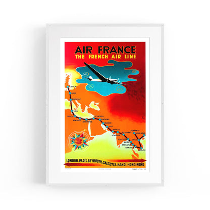 Air France Poster - London to Hong Kong Route | Framed Vintage Travel Poster