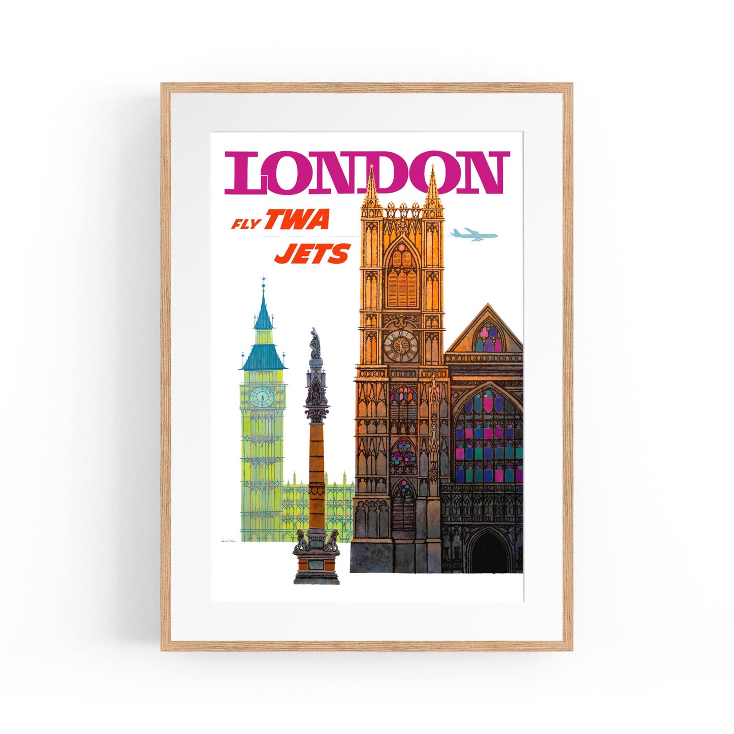London Landmarks by David Klein - Fly TWA Jets | Framed Vintage Travel Poster
