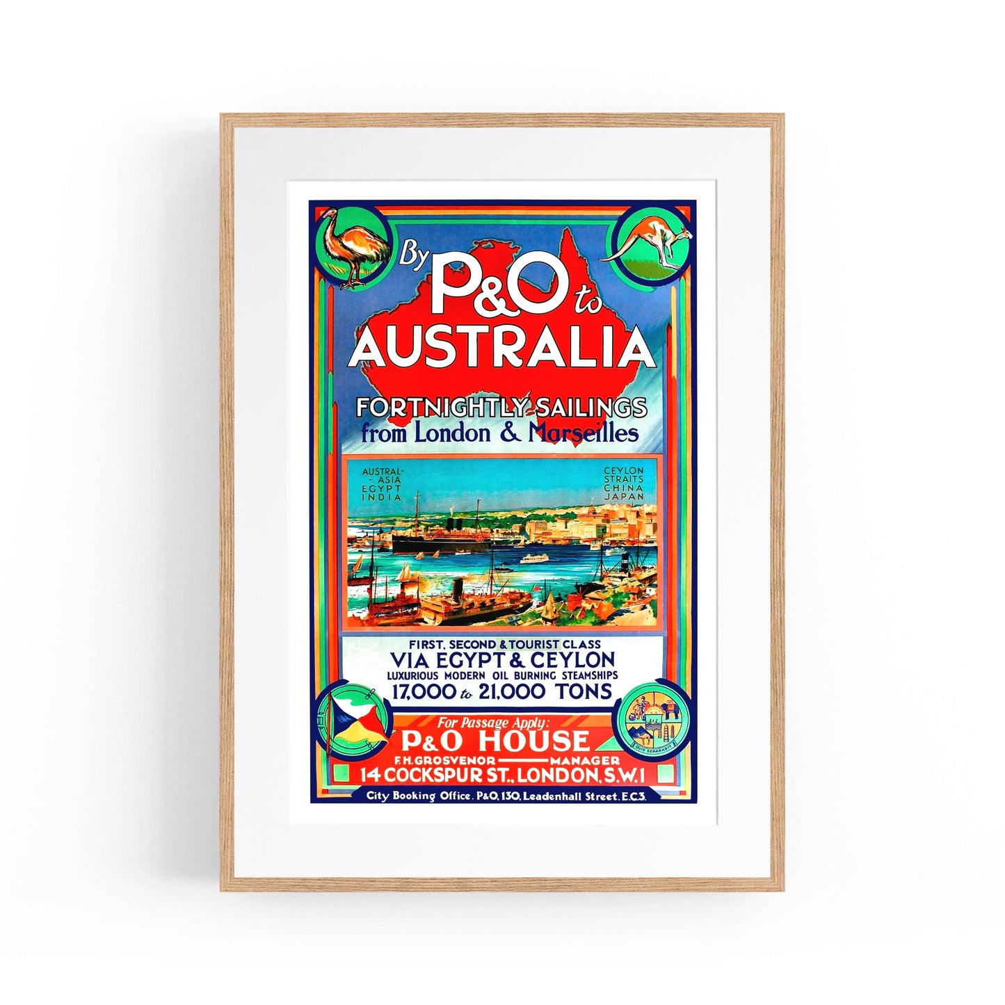 P&O Shipping to Australia | Framed Vintage Travel Poster