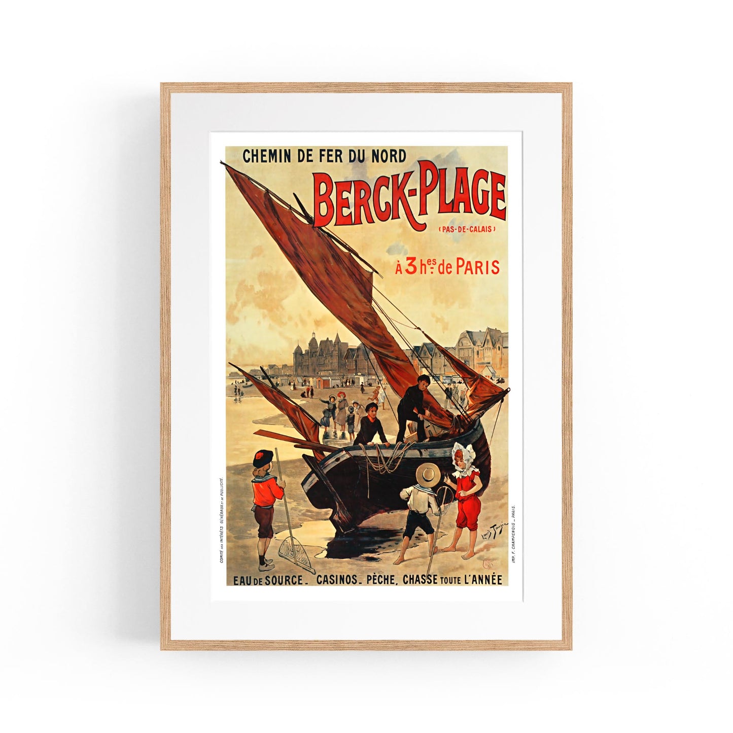 Berck-Plage, France "Chemin de Fer du Nord" | Framed Vintage Travel Poster
