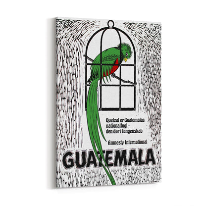 Guatemala's Quetzal: National Bird and Symbol of Freedom (Danish) Amnesty International | Framed Canvas Vintage Travel Advertisement