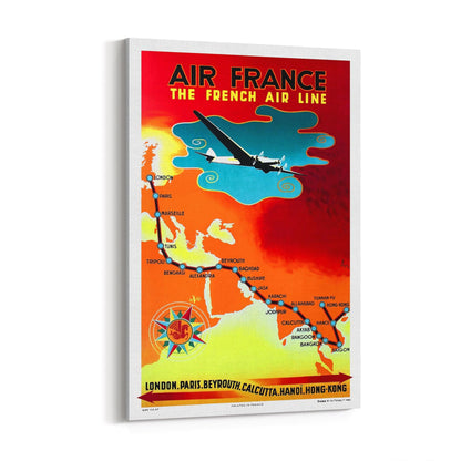 Air France - London to Hong Kong | Framed Canvas Vintage Travel Advertisement