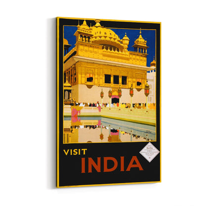 Visit India, Golden Temple in Amritsar - India State Railway Bureau | Framed Canvas Vintage Travel Advertisement