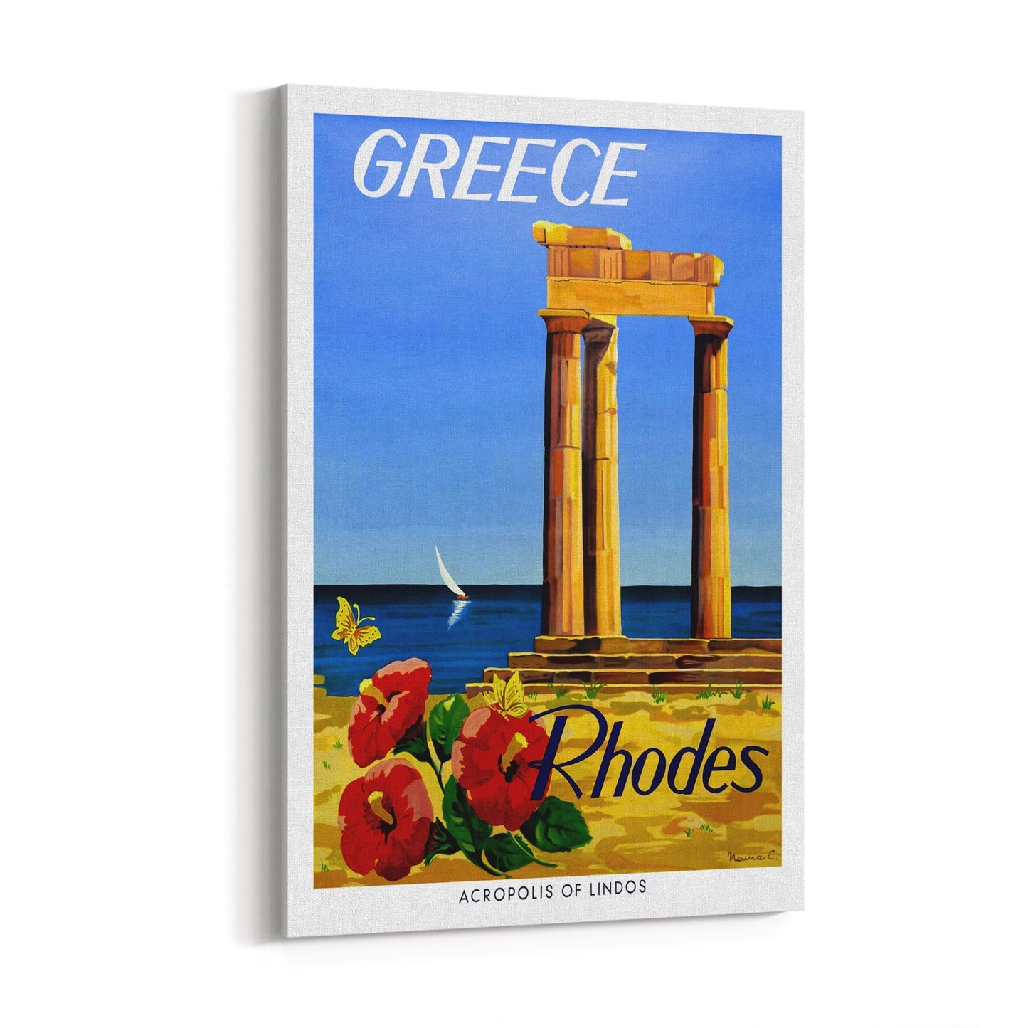 Rhodes, Greece "Acropolis of Lindos" | Framed Canvas Vintage Travel Advertisement