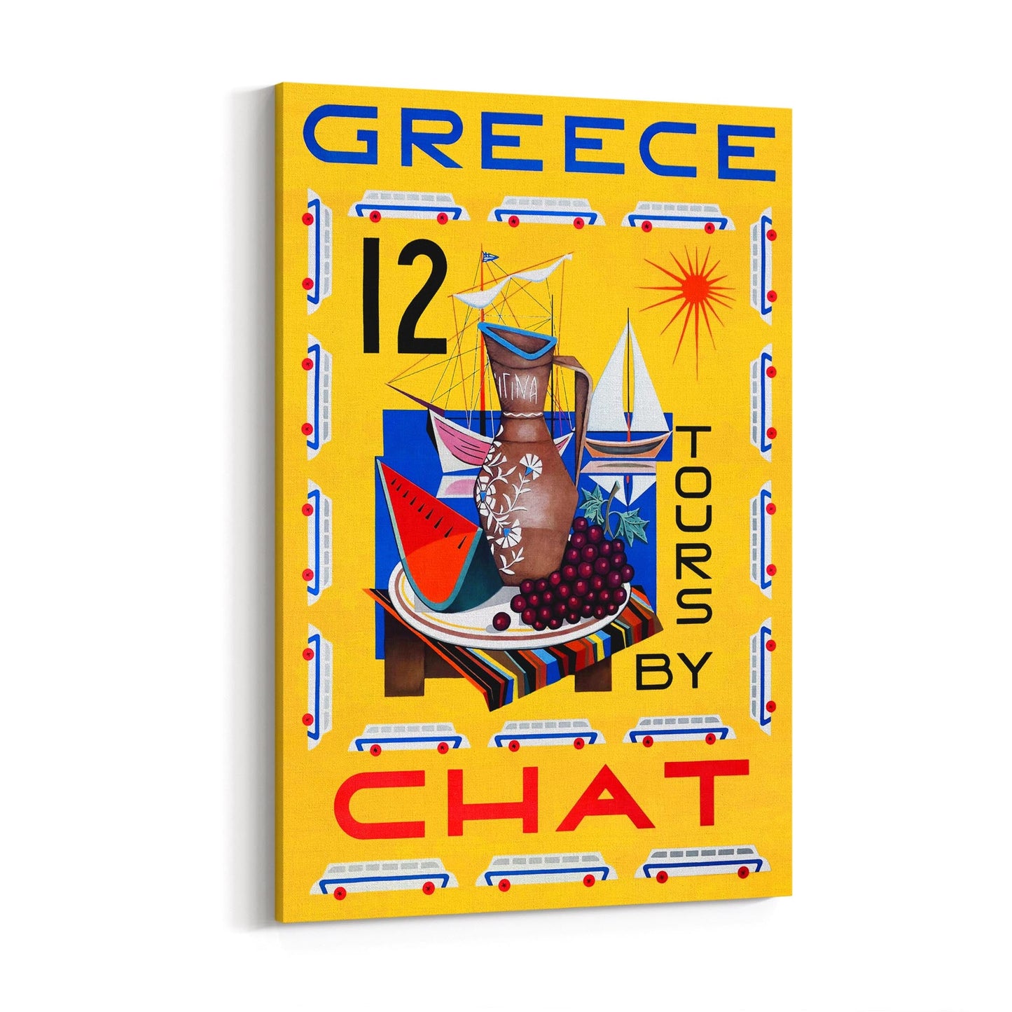 Greece Tours by Chat | Framed Canvas Vintage Travel Advertisement