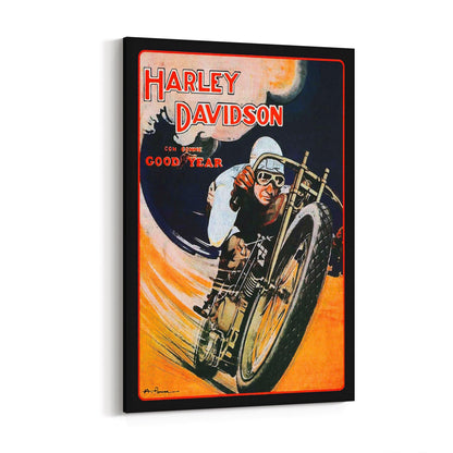 Harley Davidson on Goodyear Tyres | Framed Canvas Vintage Advertisement