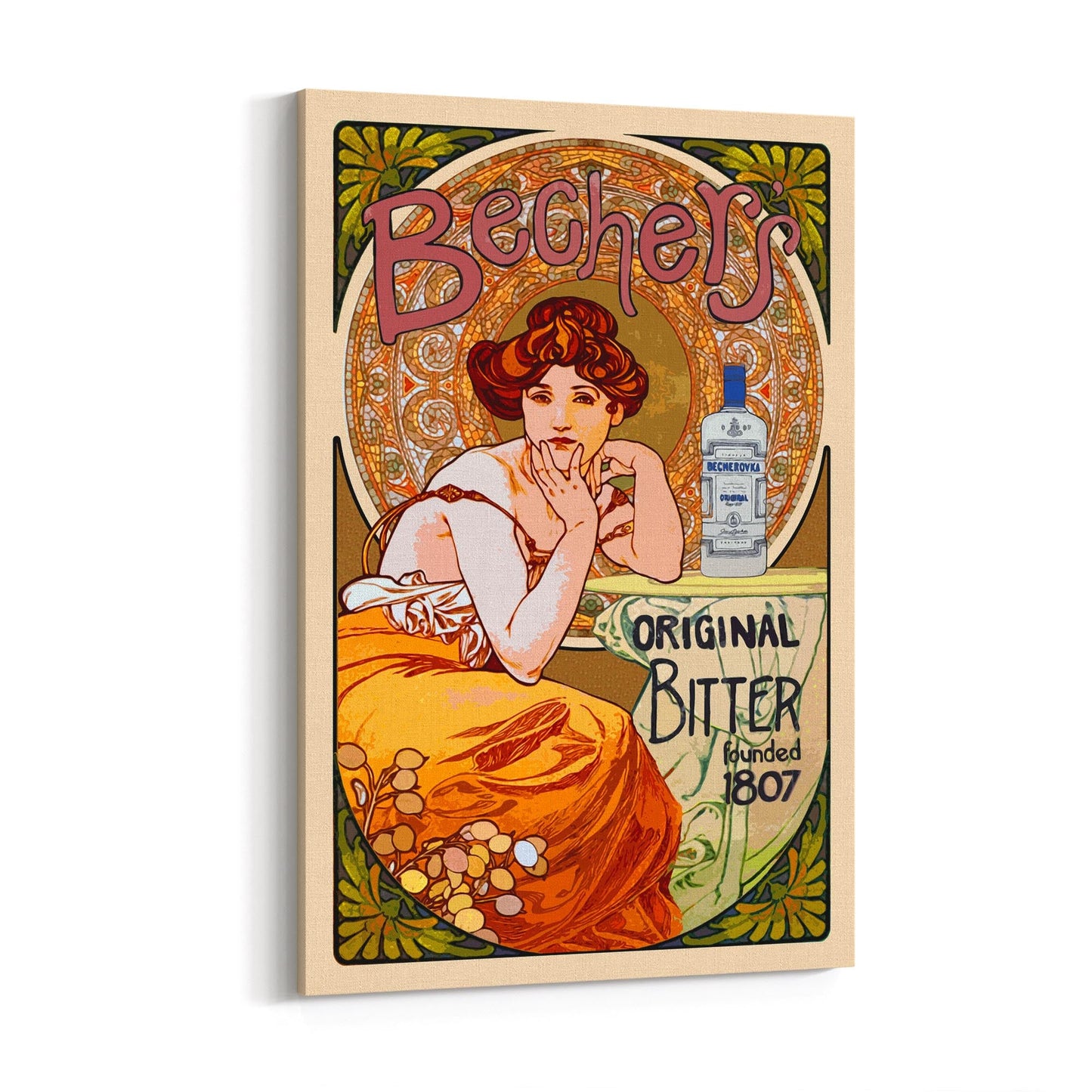 Bechers Bitter Since 1807 by Alphonse Mucha | Framed Canvas Vintage Advertisement