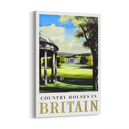 Country Houses In Britain Travel by Rowland Hilder | Framed Canvas Vintage Travel Advertisement