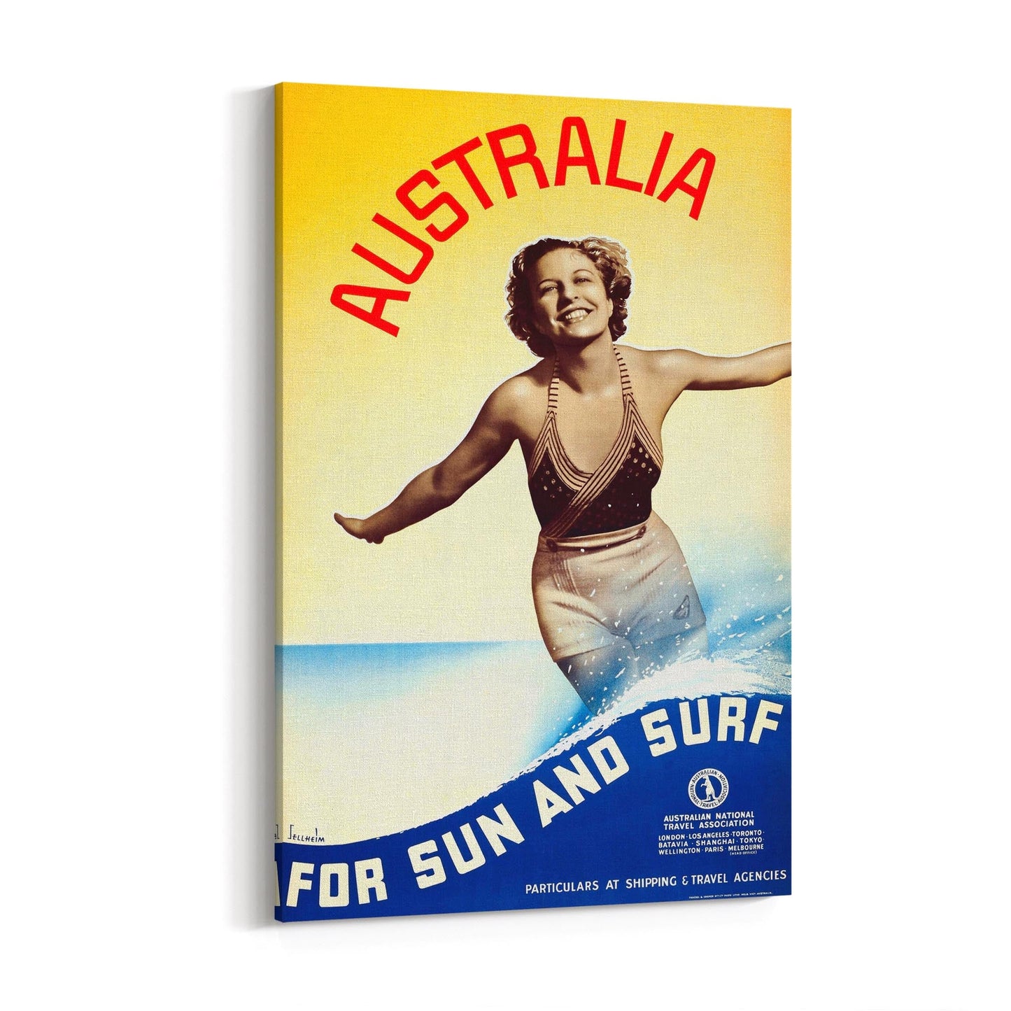 Australia "For Sun and Surf" Travel & Tourism | Framed Canvas Vintage Advertisement