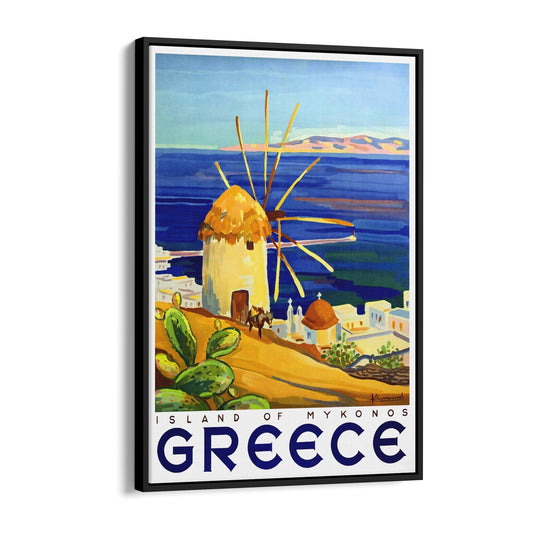 Island of Mykonos, Greece | Framed Canvas Vintage Travel Advertisement