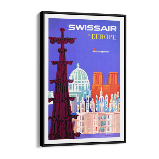 Swissair to Europe | Framed Canvas Vintage Travel Advertisement