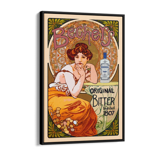 Bechers Bitter Since 1807 by Alphonse Mucha | Framed Canvas Vintage Advertisement