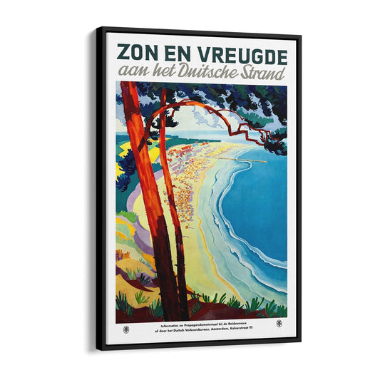 German Beach Advertisement In Dutch Language | Framed Canvas Vintage Travel Advertisement