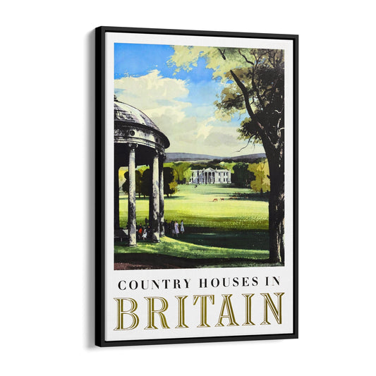 Country Houses In Britain Travel by Rowland Hilder | Framed Canvas Vintage Travel Advertisement