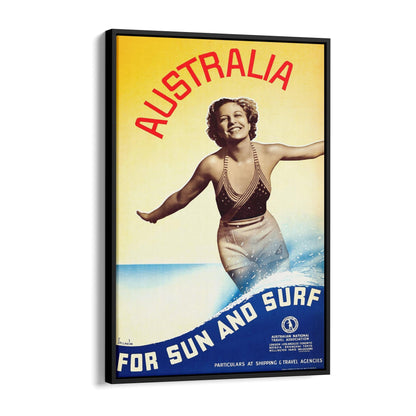 Australia "For Sun and Surf" Travel & Tourism | Framed Canvas Vintage Advertisement