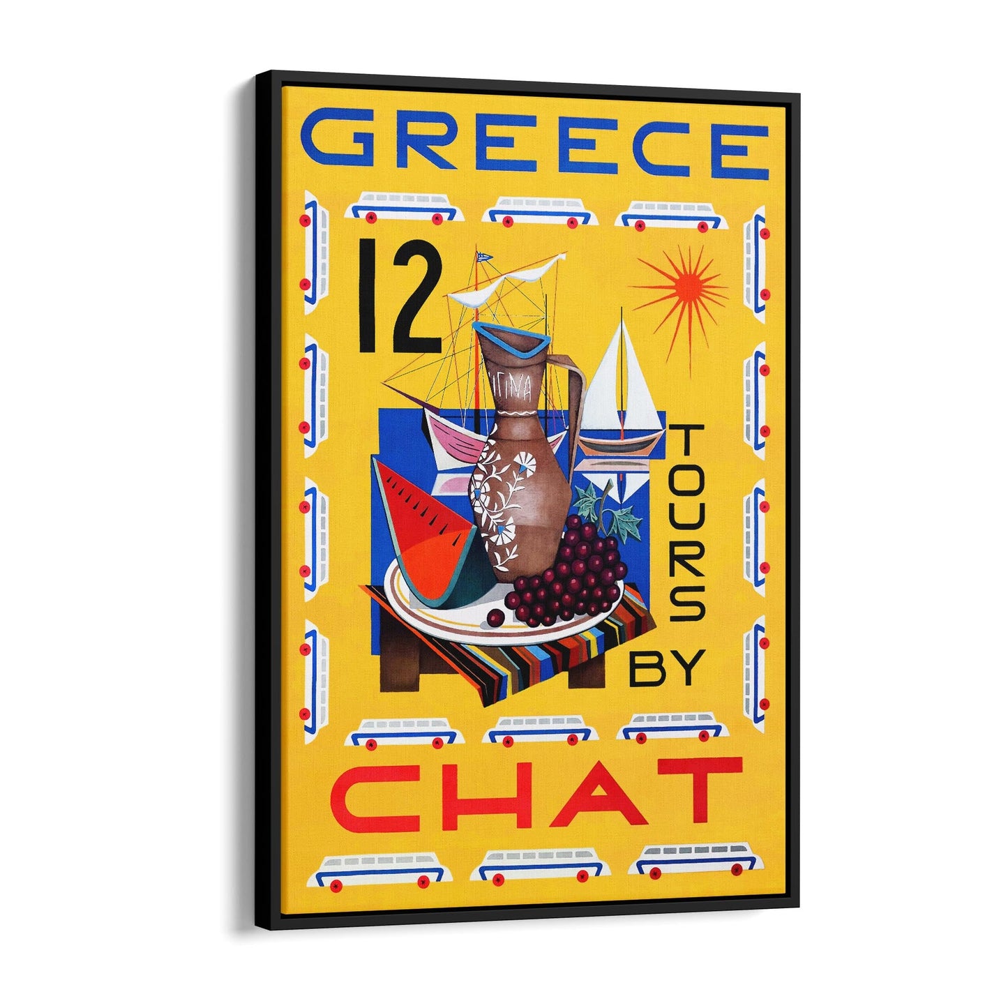 Greece Tours by Chat | Framed Canvas Vintage Travel Advertisement