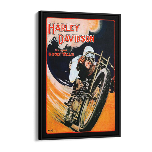 Harley Davidson on Goodyear Tyres | Framed Canvas Vintage Advertisement