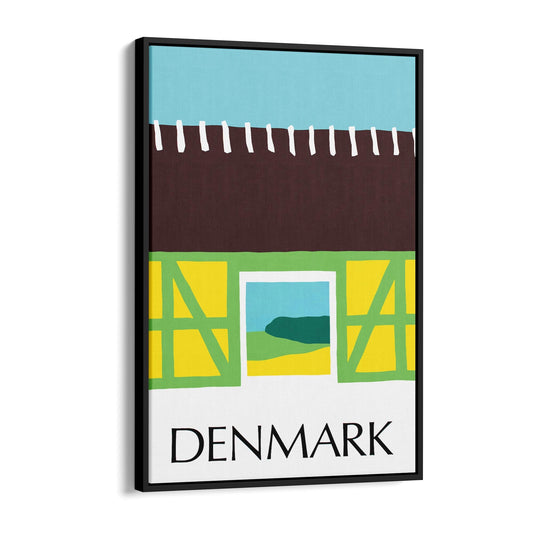 Denmark Minimal Countryside Farm Barn | Framed Canvas Vintage Travel Advertisement