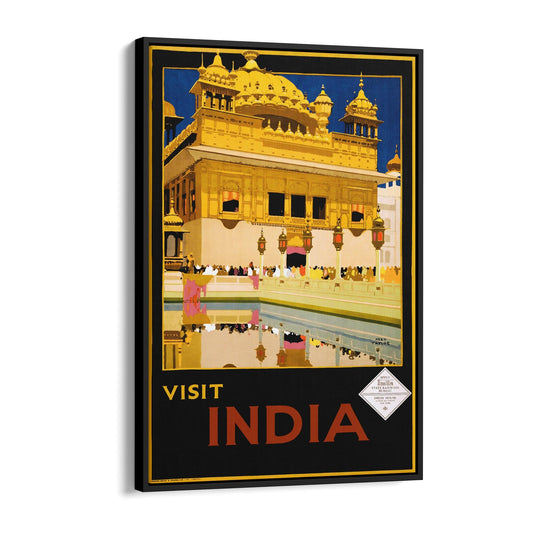 Visit India, Golden Temple in Amritsar - India State Railway Bureau | Framed Canvas Vintage Travel Advertisement