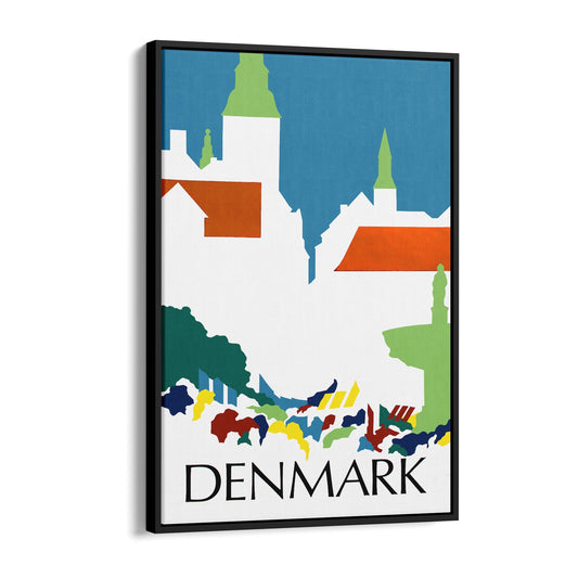 Denmark Minimal Township | Framed Canvas Vintage Travel Advertisement