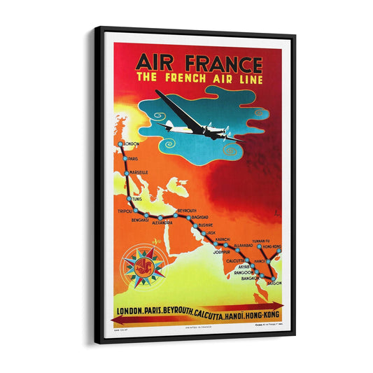 Air France - London to Hong Kong | Framed Canvas Vintage Travel Advertisement