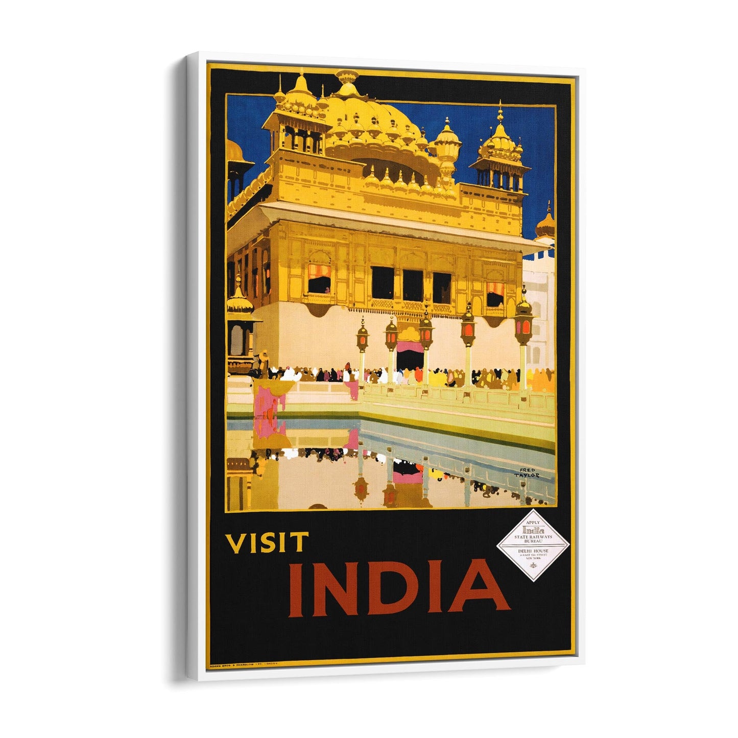 Visit India, Golden Temple in Amritsar - India State Railway Bureau | Framed Canvas Vintage Travel Advertisement