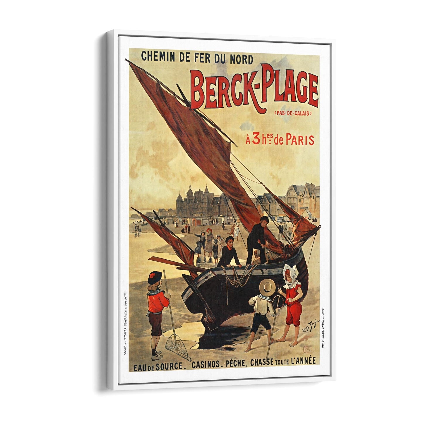 Berck-Plage, France "Chemin de Fer du Nord" | Framed Canvas Vintage Travel Advertisement