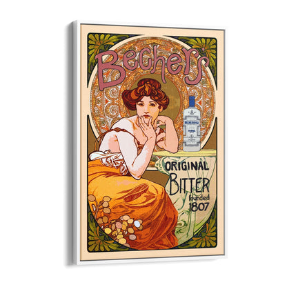 Bechers Bitter Since 1807 by Alphonse Mucha | Framed Canvas Vintage Advertisement