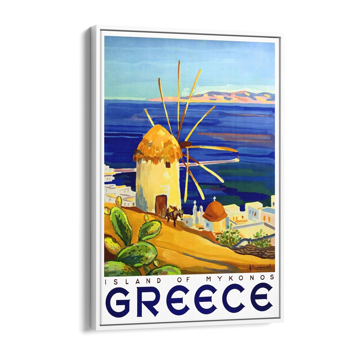 Island of Mykonos, Greece | Framed Canvas Vintage Travel Advertisement