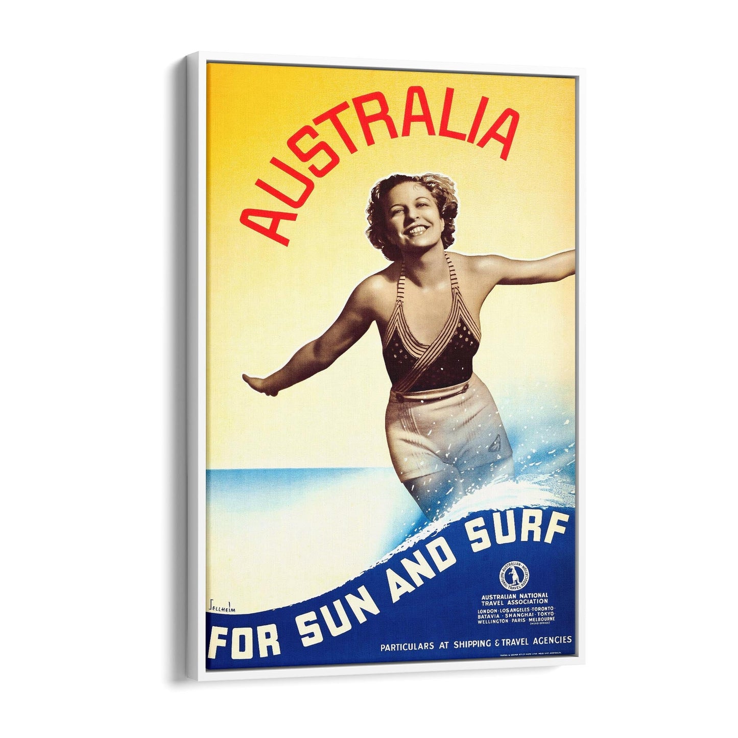 Australia "For Sun and Surf" Travel & Tourism | Framed Canvas Vintage Advertisement